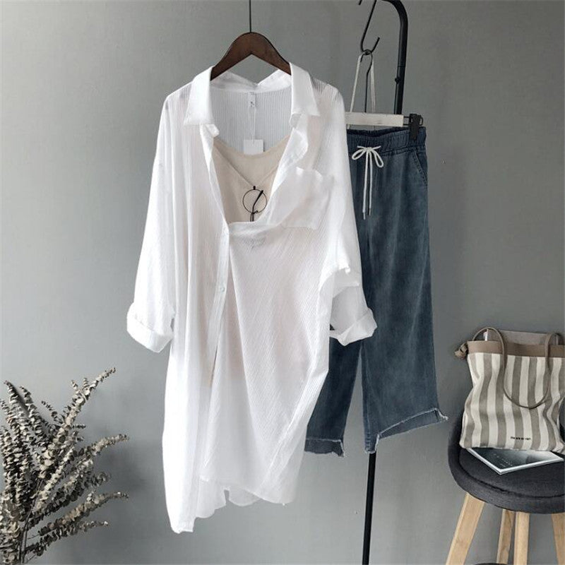 Autumn Women's Long Sleeve  Loose White Shirt Blouse