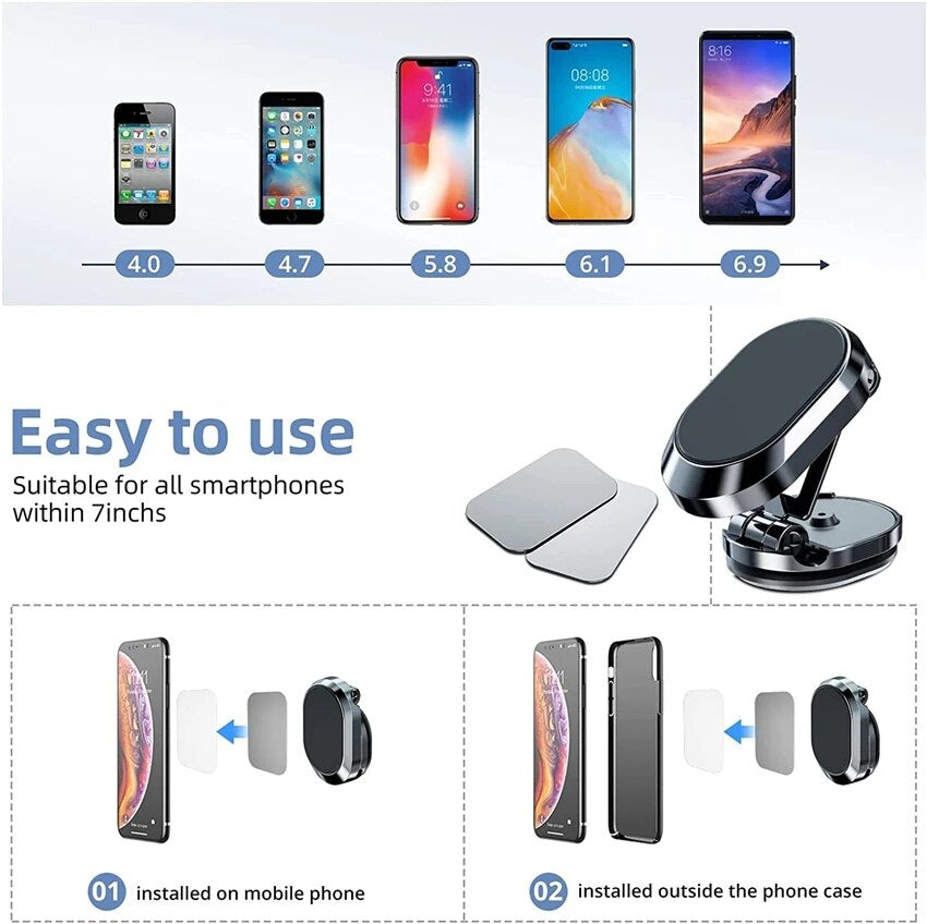 1080 Rotatable Magnetic Car Phone Holder Magnet Smartphone Support GPS Foldable Phone Bracket in Car for Iphone Samsung Xiaomi