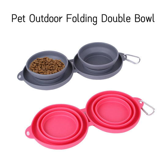 Thickened TPE Folding Silicone Pet Bowls Outdoor Pet Double Bowls Tableware Wholesale Pet Supplies Portable Dog Bowls