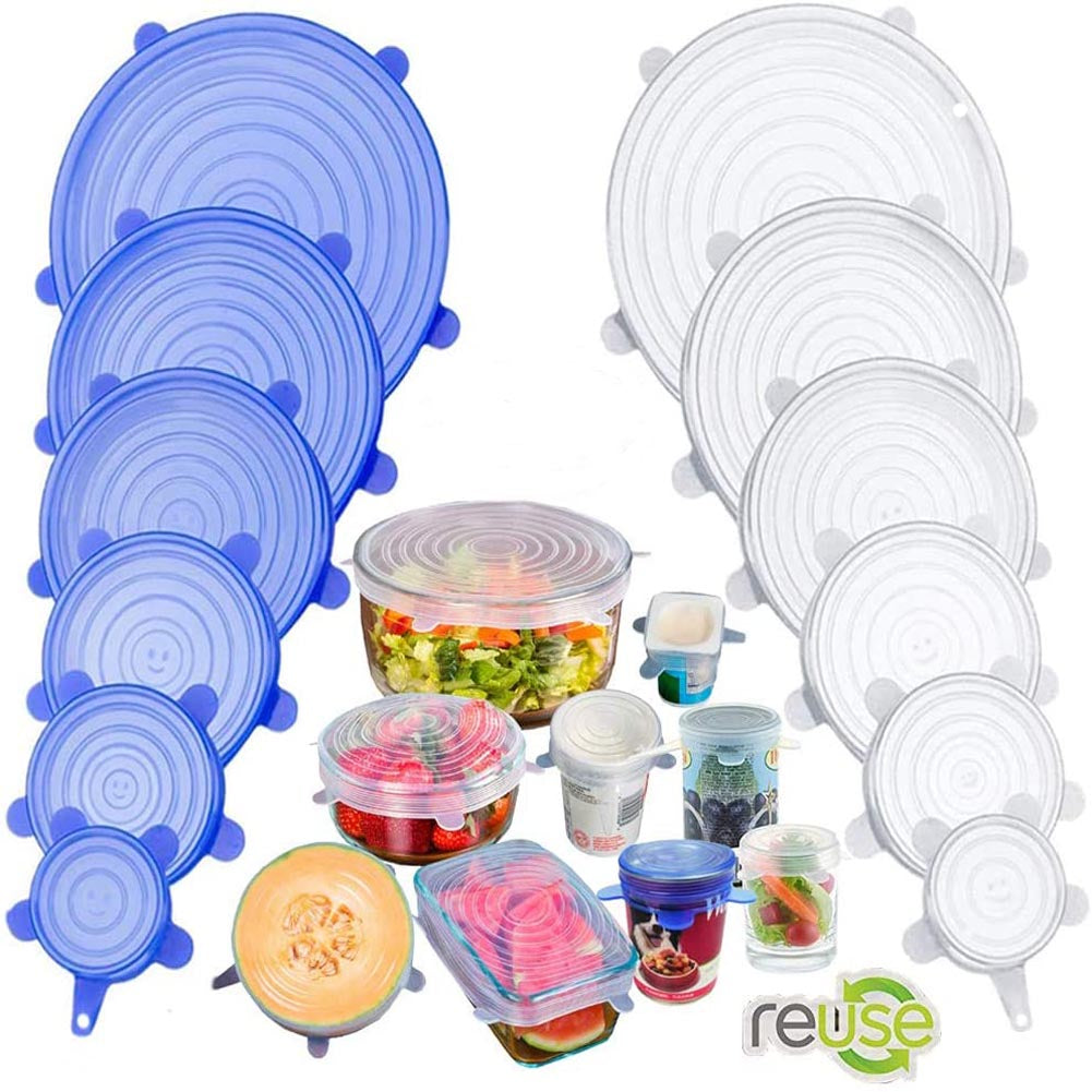 Professional Product Title: "Reusable Silicone Stretch Lids for Airtight Food Storage, Freshness Seal and Bowl Cover - Stretchable Wraps for Kitchen Cookware"