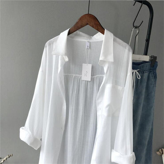 Autumn Women's Long Sleeve  Loose White Shirt Blouse