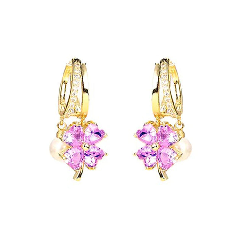 New Trendy Earrings Elegant Imitation Pearl Pink Earrings for Women Crystal Exquisite Ear Buckle Earring Everyday Jewelry